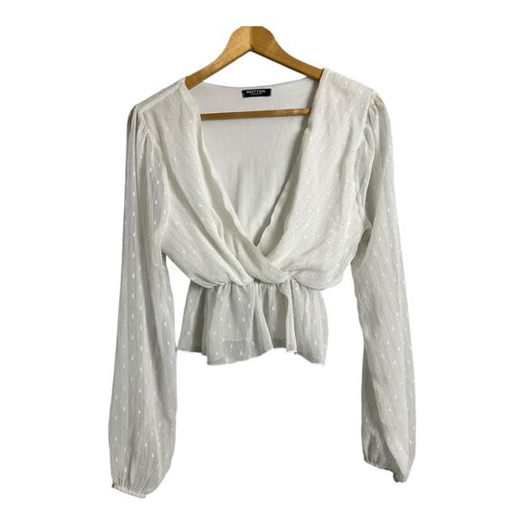 Nasty Gal V-neck White Blouse Shirt Top Peplum Ruffle Small Medium - Picture 4 of 5